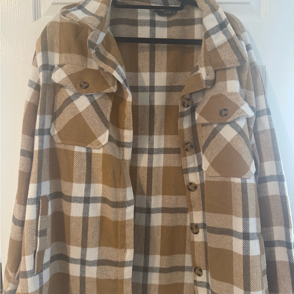 Plaid Brown and White Utility Jacket